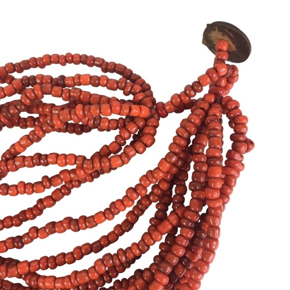 Vintage Abalone Shell & Red Seed Bead Necklace Artisan Multi-Strand Tropical - Picture 5 of 7